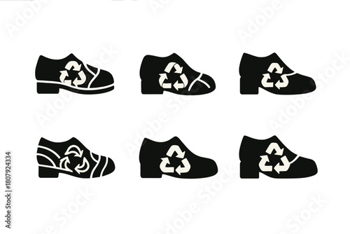 Upcycled Fashion Logos. upcycled fashion accessories. Icon set. Set Logo of upcycled fashion accessories: handbag made from recycled materials. harmonious logo