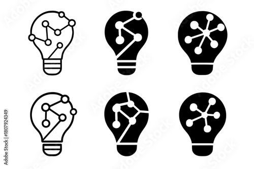 Digital Innovation Icons. Digital transformation in business. Icon set. Set Logo of innovation process: gear with digital pixels. harmonious logo variations of