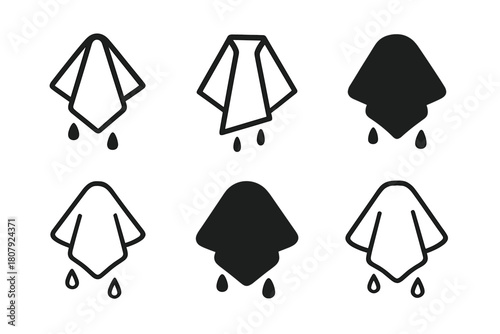 Wet Towel Logos. Wet towel. Icon set. Set Logo of Wet Towel: rolled towel with droplets accent. harmonious logo variations of the same emblematic concept, each