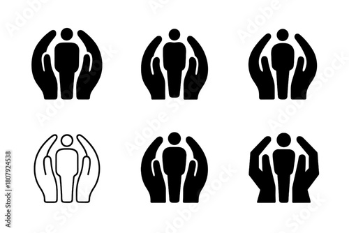 Depression Encircles Figure. Wall of depression closing in around a figure. Icon set. Set Logo of wall of depression closing in around a figure: hands-shaped