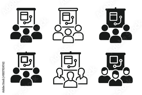 Logo Prototype Variations. A Business Team Creating a Product Prototype in a Design Studio. Icon set. Set Logo of Product Prototyping: team planning flowchart.