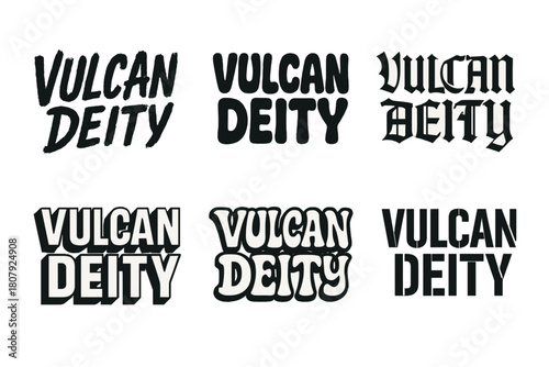 Vulcan Lettering Variations. Vulcan Deity. Set lettering. harmonious lettering variations of the same emblematic concept, each with different