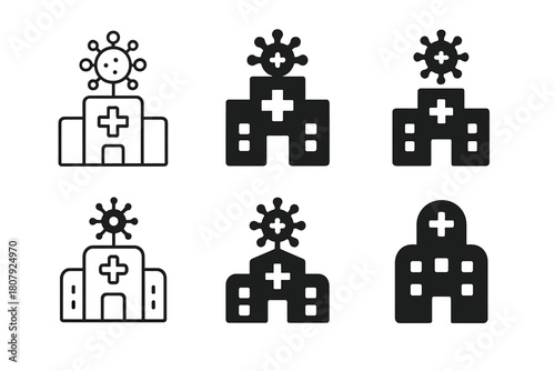 Disease Outbreak Icons. Disease outbreaks. Icon set. Set Logo of Disease outbreaks: Virus particle. harmonious logo variations of the same emblematic concept,