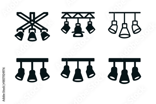 Lighting Emblem Variations. Lighting composition. Icon set. Set Logo of lighting composition: theatrical lighting rig. harmonious logo variations of the same