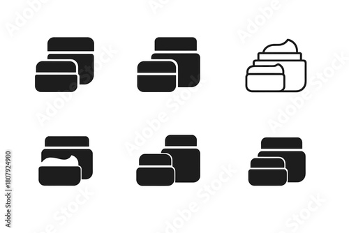 Moisturizer Logo Variations. Moisturizer jar mockup. Icon set. Set Logo of moisturizer jar mockup: frosted glass cosmetic jar with screw-on lid. harmonious