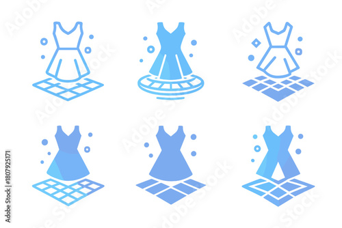 Augmented Reality Fashion Icons. Augmented reality fashion. Icon set. Set Logo of augmented reality fashion: smart glasses projecting virtual clothing.