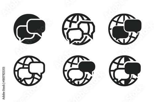 Translation Service Logos. Language translation and interpretation services. Icon set. Set Logo of language translation and interpretation services: globe with