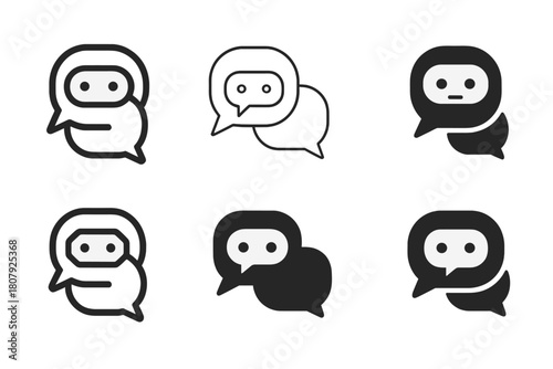 AI Chatbot Icons. AI chatbot interaction. Icon set. Set Logo of AI chatbot interaction: AI response icon. harmonious logo variations of the same emblematic