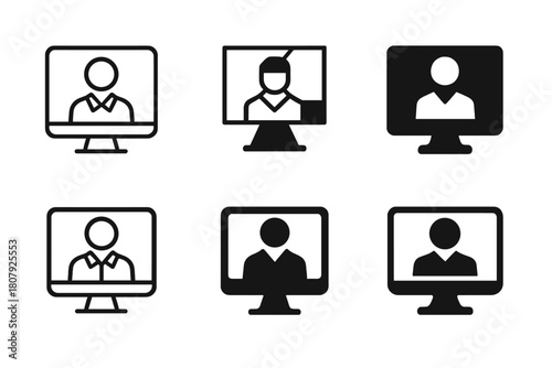 Work-from-Home Icons. work-from-home fashion. Icon set. Set Logo of work-from-home fashion: slippers and headset combo. harmonious logo variations of the same