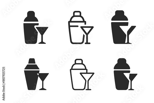 Alcoholic Logo Icons. Alcoholic Beverages. Icon set. Set Logo of Alcoholic Drinks: wine glass and bottle silhouette. harmonious logo variations of the same