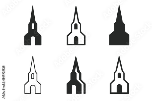 Christian Church Architecture Icons. The development of Christian church architecture. Icon set. Set Logo of The development of Christian church architecture: