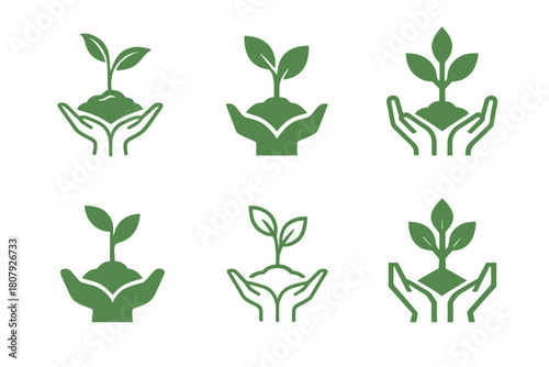 Reforestation Logo Collection. Reforestation efforts and tree planting. Icon set. Set Logo of Reforestation efforts and tree planting: Tree growth stages.