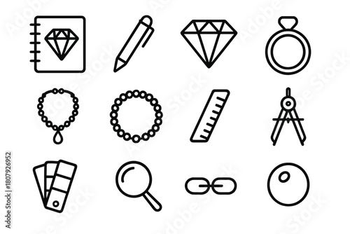 Jewelry Design Icons. Creating jewelry. Icon set. Set Logo of creating jewelry: ring and pendant design with compass and ruler. harmonious logo variations of