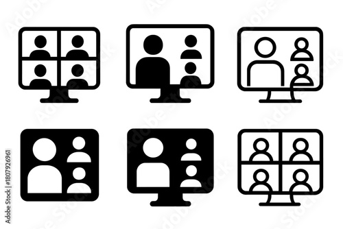 Virtual Event Logos. Virtual events. Icon set. Set Logo of virtual events: headset and chat bubble. harmonious logo variations of the same emblematic concept,