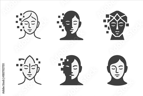 Digital Detox Logos. Digital detox and mindfulness practices. Icon set. Set Logo of digital detox and mindfulness practices: circular symbol merging meditation