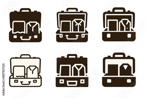 Vintage Suitcase Logos. Old suitcase. Icon set. Set Logo of old suitcase: vintage travel case. harmonious logo variations of the same emblematic concept, each