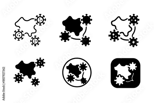 Virus Logo Variations. Disease outbreaks. Icon set. Set Logo of Disease outbreaks: Virus spreading map. harmonious logo variations of the same emblematic