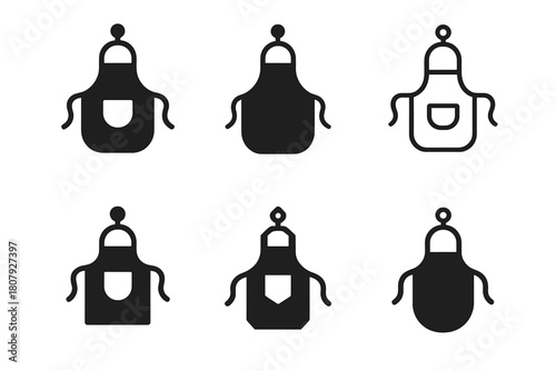 Baker's Apron Logos. Baker?s apron. Icon set. Set Logo of baker?s apron: classic apron with front pocket and neck strap. harmonious logo variations of the same