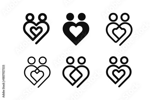Family Planning Icons. Family Planning. Icon set. Set Logo of Family Planning: growing heart symbol. harmonious logo variations of the same emblematic concept,