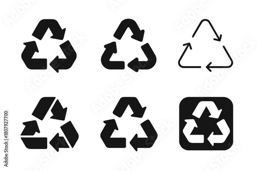 Recycling Logo Variations. Recycling process. Icon set. Set Logo of recycling process: arrows forming infinity loop. harmonious logo variations of the same