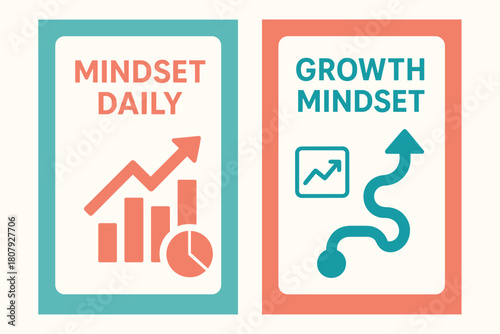 Mindset Growth Banners. Mindset daily. Two vertical A6 banners with safe margins, centered composition, no elements touching edges, modern, turquoise and