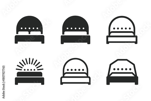 Headboard Icon Variations. Headboard panel. Icon set. Set Logo of headboard panel: LED-lit headboard. harmonious logo variations of the same emblematic