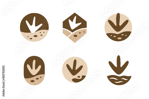 Ostrich Logo Set. Ostriches. Icon set. Set Logo of ostriches: ostrich running across savannah horizon. harmonious logo variations of the same emblematic