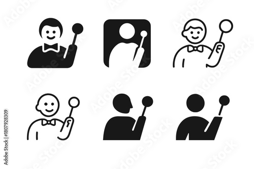 Parody Skit Logos. Parody skit. Icon set. Set Logo of parody skit: stage spotlight and performer. harmonious logo variations of the same emblematic concept,
