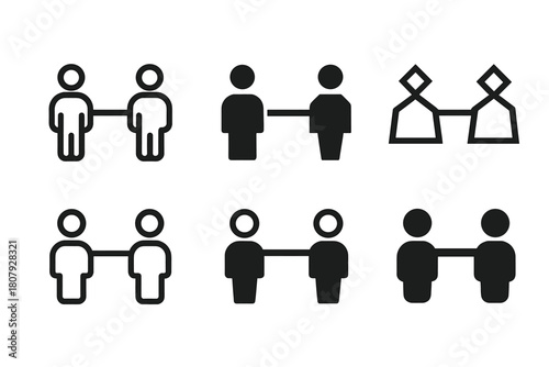 Relationship Distance Logos. Distance in relationship. Icon set. Set Logo of distance in relationship: two people standing apart with connecting