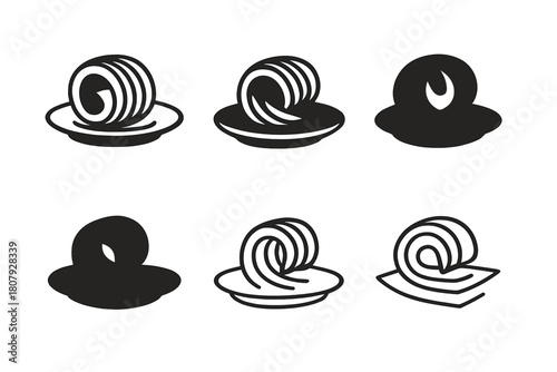 Butter Dish Icons. Butter dish. Icon set. Set Logo of Butter dish: Butter spreader and dish combo. harmonious logo variations of the same emblematic concept,