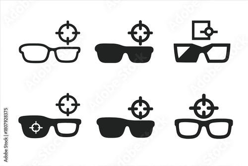 Augmented Reality Logos. Augmented reality glasses for gaming or navigation. Icon set. Set Logo of augmented reality glasses for gaming or navigation: AR