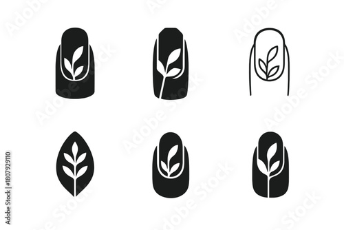 Natural Nail Icons. Natural nails. Icon set. Set Logo of natural nails: nude nail color swatch palette. harmonious logo variations of the same emblematic