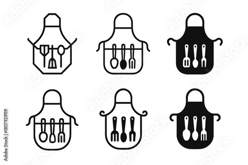 Home Cooking Icons. Home cooking. Icon set. Set Logo of home cooking: open recipe book beside spice jars. harmonious logo variations of the same emblematic