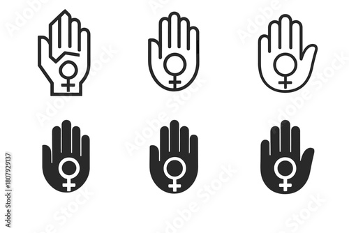 Harassment Awareness Icons. Sexual harassment awareness. Icon set. Set Logo of Sexual harassment awareness: Group support icon. harmonious logo variations of