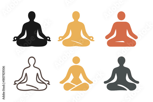 Exercise Benefits Logo Set. The benefits of physical exercise. Icon set. Set Logo of The benefits of physical exercise: Yoga pose. harmonious logo variations