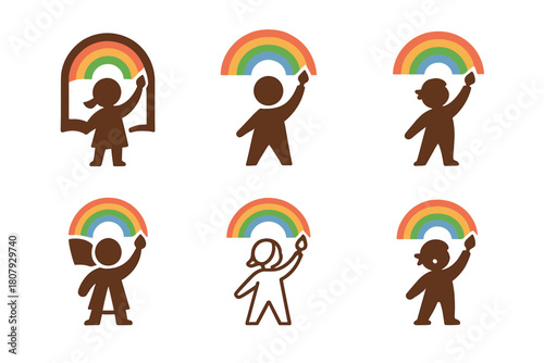 Children's Hobbies Icons. Children's hobbies (reading, cycling, painting). Icon set. Set Logo of children's hobbies: storybook with stars. harmonious logo