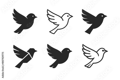 Winged Creatures Logos. Winged creatures. Icon set. Set Logo of Winged creatures: Angel wings. harmonious logo variations of the same emblematic concept, each