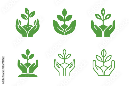 Reforestation Logo Collection. Reforestation efforts and tree planting. Icon set. Set Logo of Reforestation efforts and tree planting: Tree growth stages.