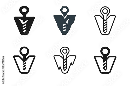 Ice Climbing Logos. Ice climbing. Icon set. Set Logo of ice climbing: cramponed boot front-pointing into ice. harmonious logo variations of the same emblematic