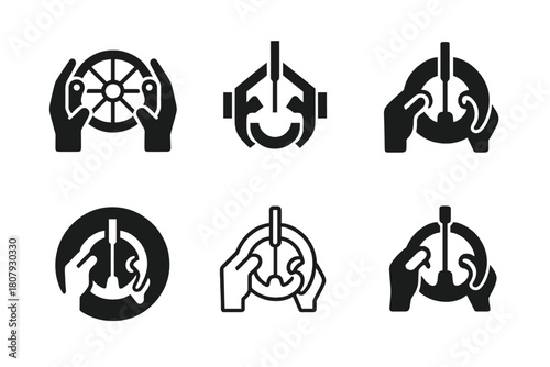Bicycle Repair Icons. fixing a bicycle. Icon set. Set Logo of fixing a bicycle: oiling the bike chain. harmonious logo variations of the same emblematic