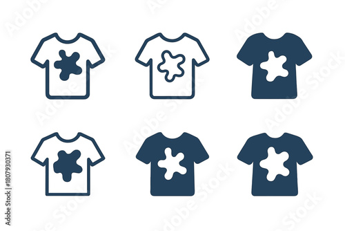 Stain Removal Icons. Stained Shirt. Icon set. Set Logo of Stained Shirt: Laundry stain removal icon. harmonious logo variations of the same emblematic concept,