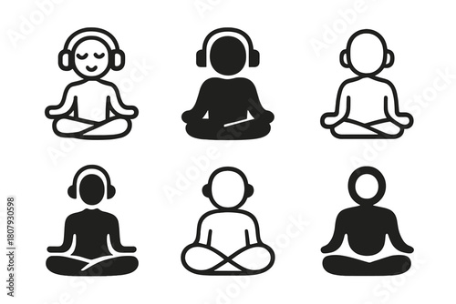 Meditation App Logos. using a meditation app. Icon set. Set Logo of using a meditation app: smartphone with tranquil landscape. harmonious logo variations of