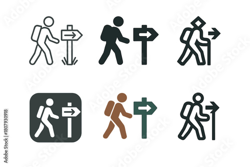 Nature Trail Logos. Hiking and exploring nature trails. Icon set. Set Logo of hiking and exploring nature trails: binoculars with soaring bird. harmonious logo