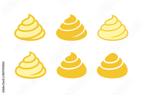 Mashed Potato Emblems. Mashed potato mound. Icon set. Set Logo of mashed potato mound: elegant dining plate with creamy mashed potato dome. harmonious logo