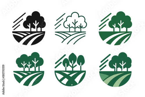 Agriculture Climate Logos. Agriculture and climate change. Icon set. Set Logo of agriculture and climate change: on-farm weather station with anemometer and