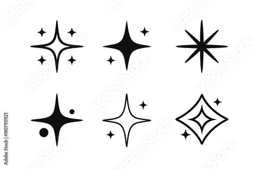 Glint Logo Variations. Glint. Icon set. Set Logo of Glint: Shimmering star. harmonious logo variations of the same emblematic concept, each with different