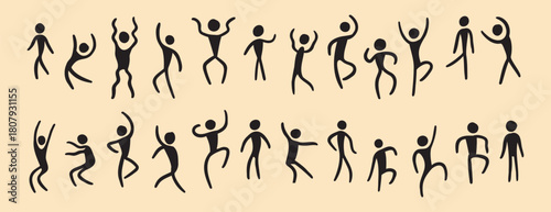 people figures african tribe hand drawn dancing people silhouette. primitive naive style of art. set of doodle people move.