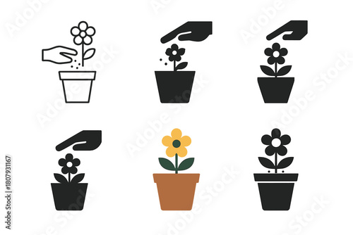 Flower Logo Variations. Flowers. Icon set. Set Logo of Flowers: Bouquet. harmonious logo variations of the same emblematic concept, each with different