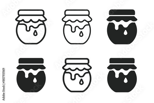Homemade Jam Icons. Making your own homemade jam. Icon set. Set Logo of Homemade Jam: abstract jar and fruit motif forming a circle. harmonious logo variations
