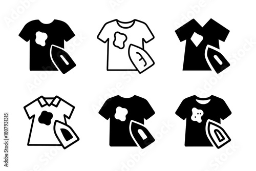 Stained Shirt Icons. Stained Shirt. Icon set. Set Logo of Stained Shirt: Washing machine icon with shirt. harmonious logo variations of the same emblematic